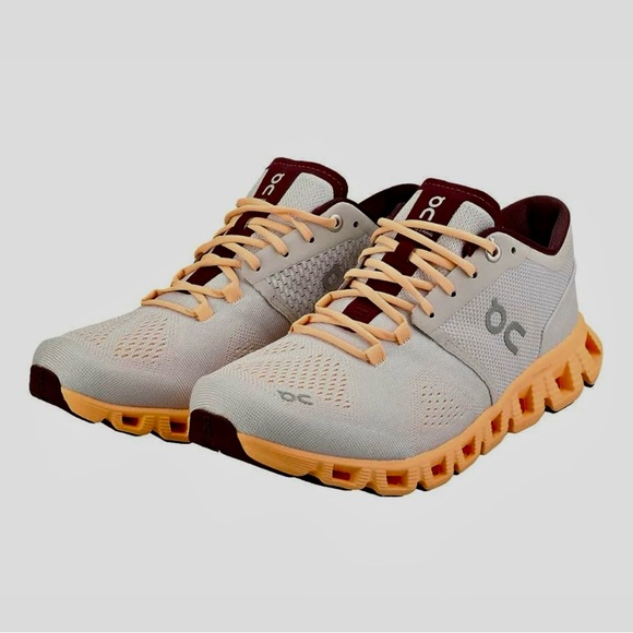 On Running Cloud X Gray Peach Knit Mesh Lightweight Training Women’s Sneakers, 8 - Picture 2 of 14